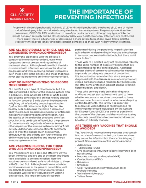 The Importance of Preventing Infections Handout - CLL Society